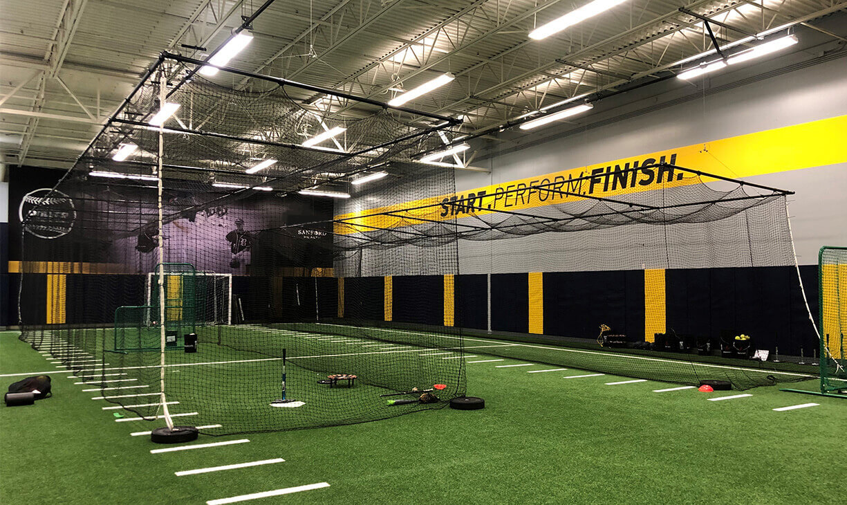 Baseball batting cages inside Bismarck Sanford Sports facility