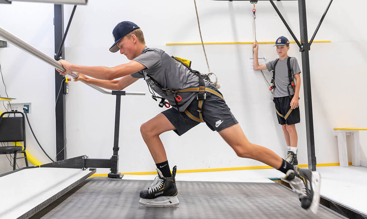 Youth athlete on the hockey treadmill in our Bismarck facility