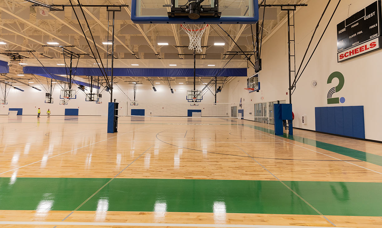 View of the basketball courts inside the Sanford Sports Complex