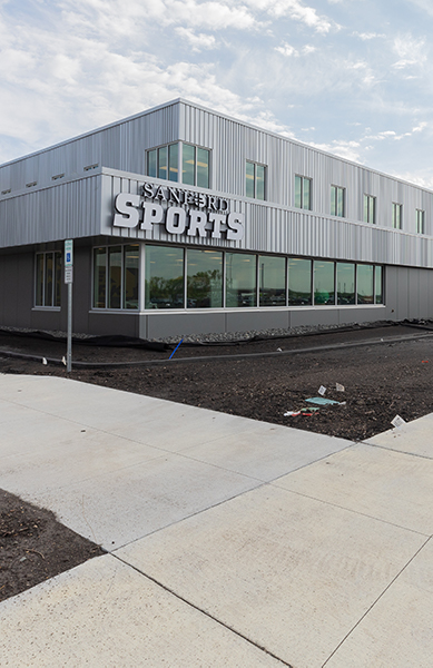 exterior view of the entrance of the Sanford Sports Complex in Fargo, ND